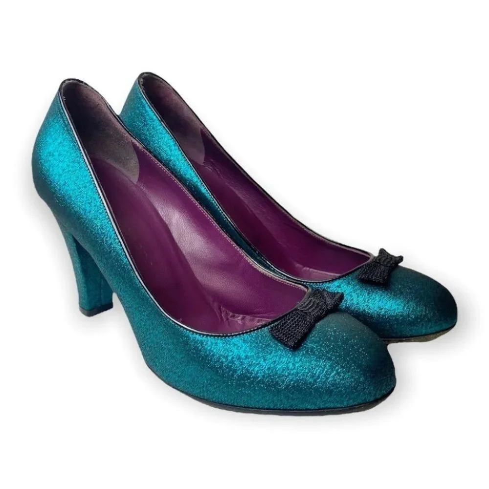 Marc Jacobs Turquoise Heels with Black Bow